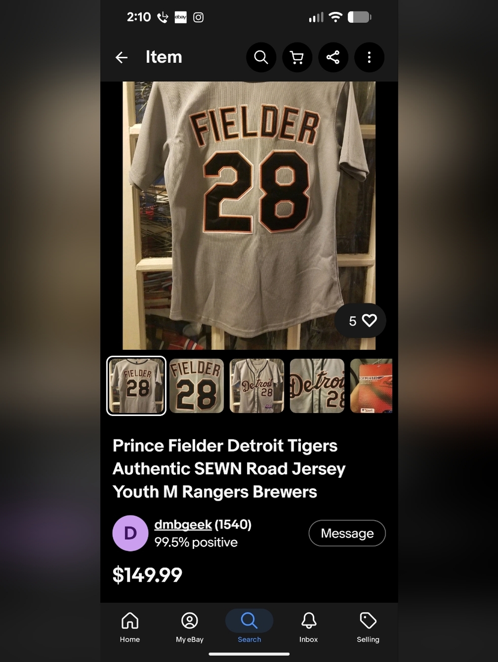 Prince Fielder (#28) Majestic "Authentic" MLB  (SIZE 50) - Picture 9 of 10